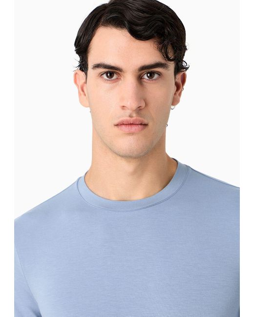 Giorgio Armani Blue Stretch Viscose Jersey Jumper With Crew Neck And Long Sleeves for men