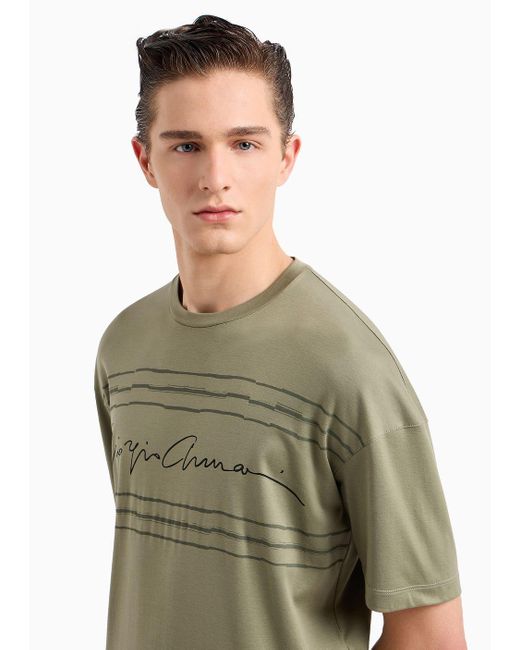 T-shirt Girocollo In Jersey Di Cotone Biologico Asv di Giorgio Armani in Green da Uomo