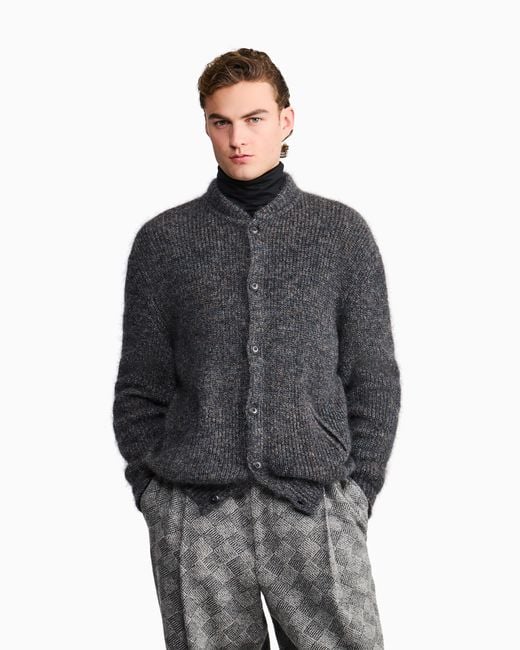 Giorgio Armani Blue Cardigan Regular Fit Mohair Wool for men