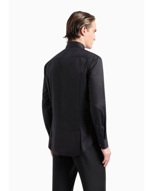 Camicia In Unito Stretch Di Cotone di Giorgio Armani in Black da Uomo