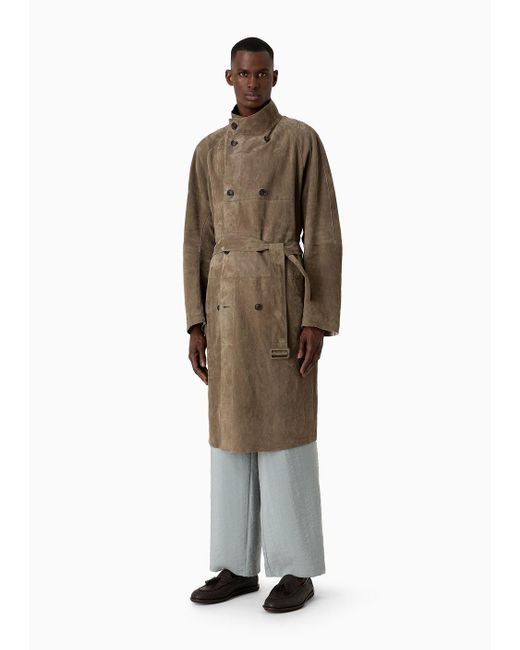 Trench-coat En Cuir Suédé Giorgio Armani pour homme en coloris Natural