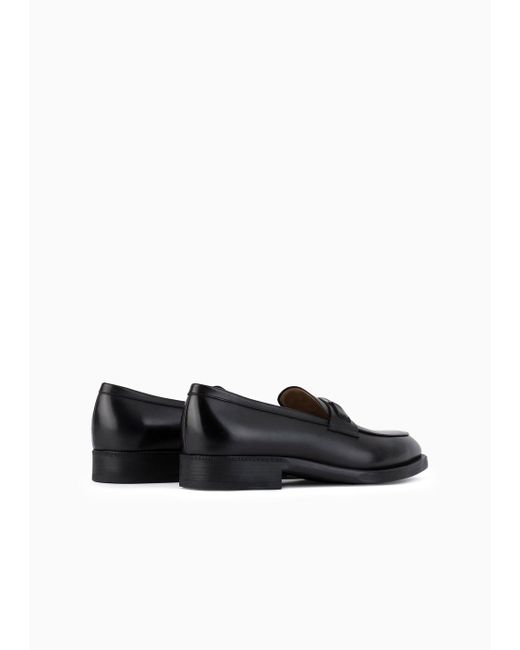 Giorgio Armani Black Leather Logo Loafers for men