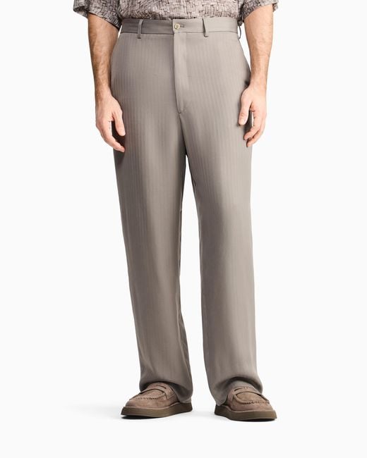 Giorgio Armani Gray Cupro Chevron Flat-Front Trousers for men