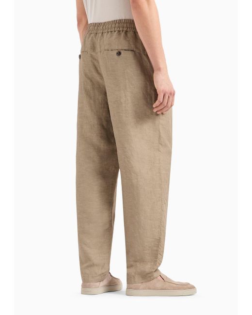 Pantaloni A Una Pince In Tela Di Viscosa E Lino di Giorgio Armani in Natural da Uomo