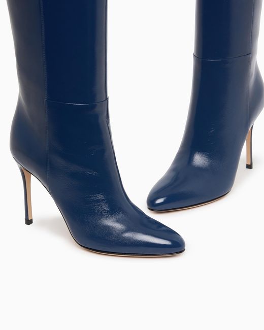 Giorgio Armani Blue High Boots With Patent Leather Heel