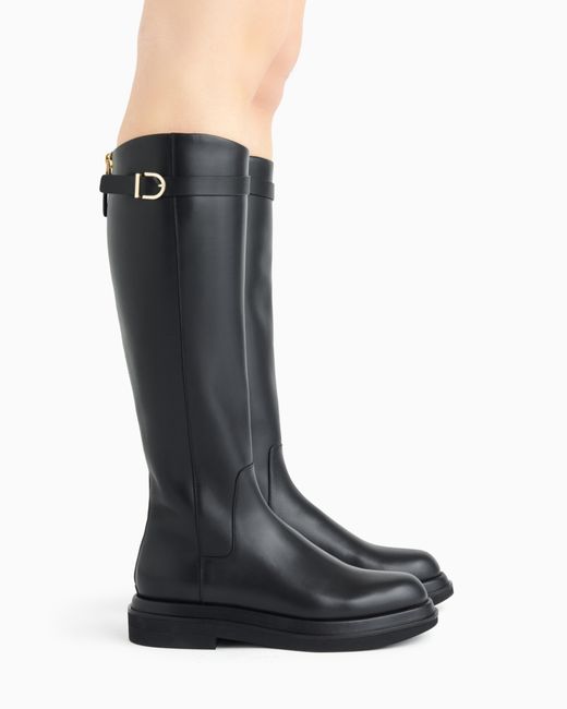 Giorgio Armani Black Smooth Leather High Boots