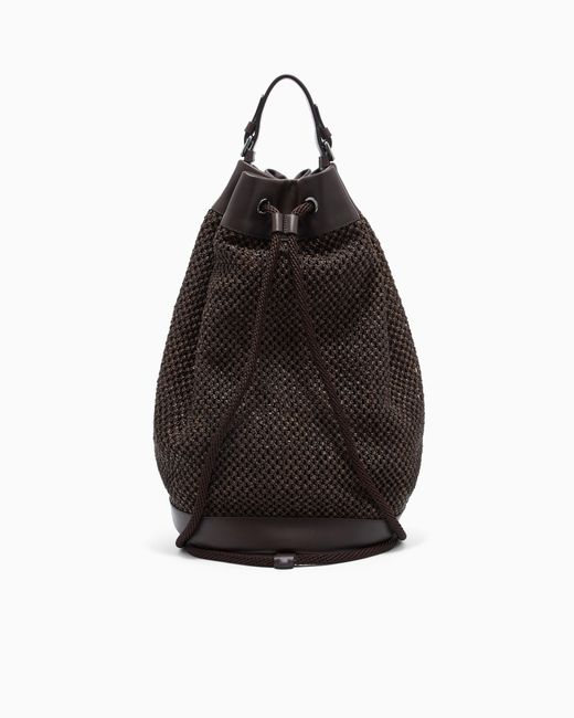 Giorgio Armani Black Raffia And Leather Backpack for men