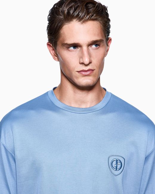 Giorgio Armani Blue Organic Cotton Interlock Crew-Neck T-Shirt for men