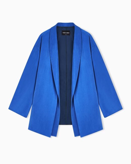 Giorgio Armani Blue Washed Silk Single-Breasted Jacket