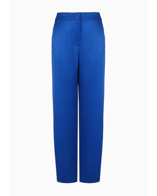 Giorgio Armani Blue Straight-cut Trousers In Double Silk Satin