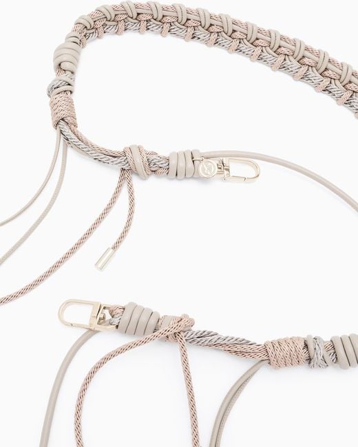 Giorgio Armani White Rope And Leather Shoulder Strap With An Interwoven Motif