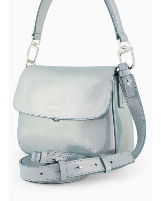 Giorgio Armani Blue La Prima Soft Small Baguette Bag In Shiny Nubuck