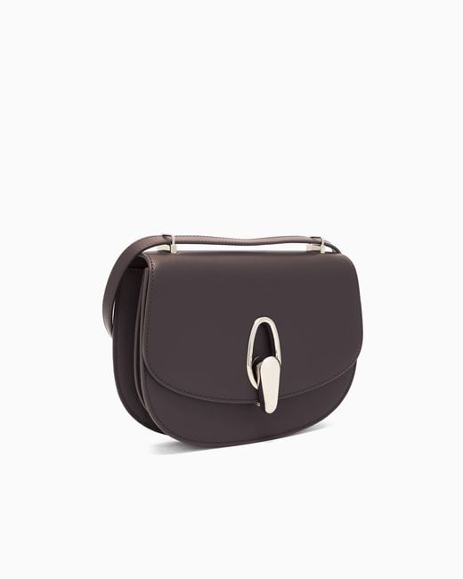 Giorgio Armani Brown Smooth Leather Shoulder Bag With Metal Clasp