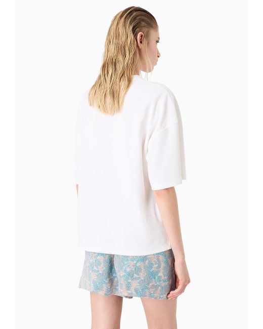 T-shirt Ras-du-cou En Jersey De Coton Et De Soie Giorgio Armani en coloris White