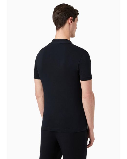 Giorgio Armani Black Stretch Viscose Jersey Short-sleeved Polo Shirt for men