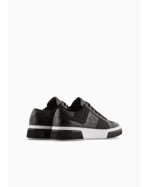 Giorgio Armani Black Leather And Fabric Sneakers for men