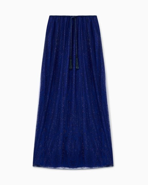 Giorgio Armani Blue Embroidered Tulle Long Skirt