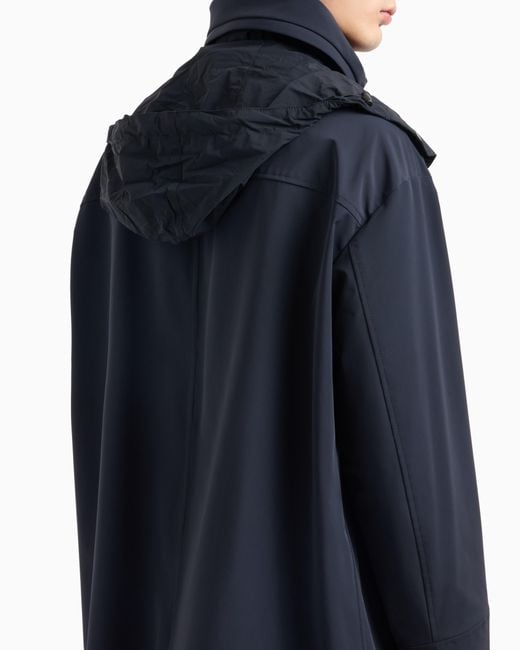 Giorgio Armani Blue Stretch Nylon Pea Coat for men