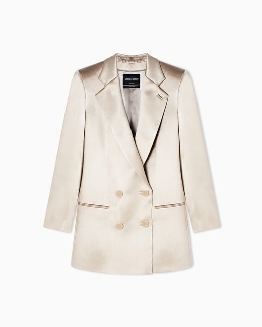 Giorgio Armani Natural Double-Breasted Silk Satin Jacket