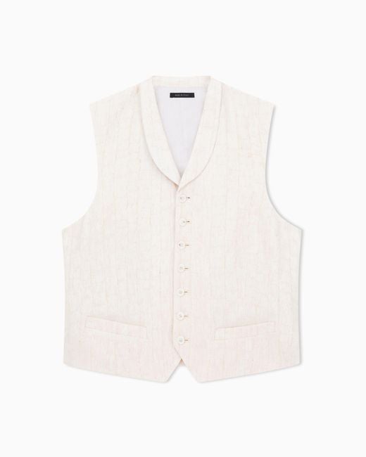 Giorgio Armani White Jacquard Viscose And Linen Single-Breasted Waistcoat for men