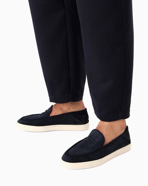 Giorgio Armani White Suede Slip On With Threading And Rubber Sole for men