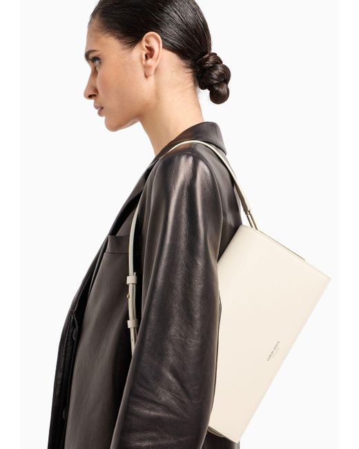 Giorgio Armani White Polished Leather Baguette Bag
