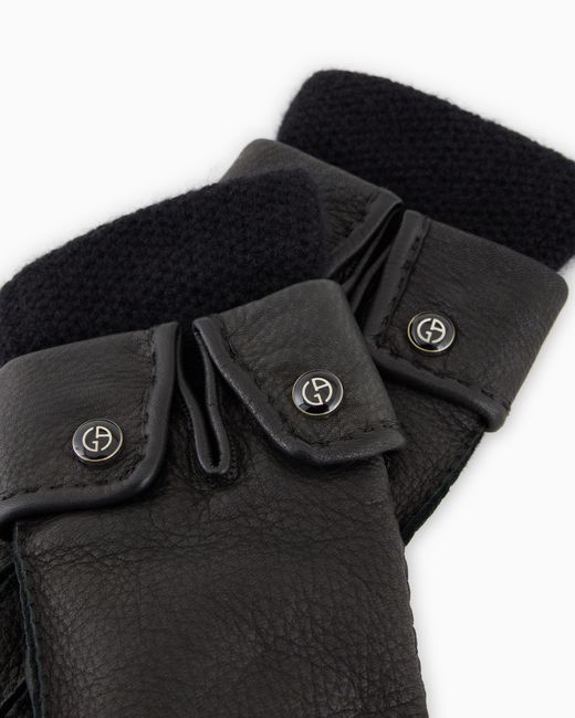 Giorgio Armani Black Deerskin Leather Gloves