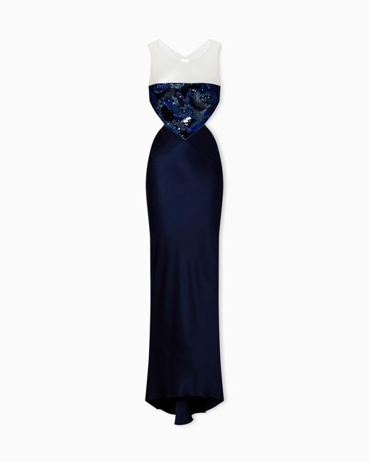 Giorgio Armani Blue Long Silk Dress With Embroidery