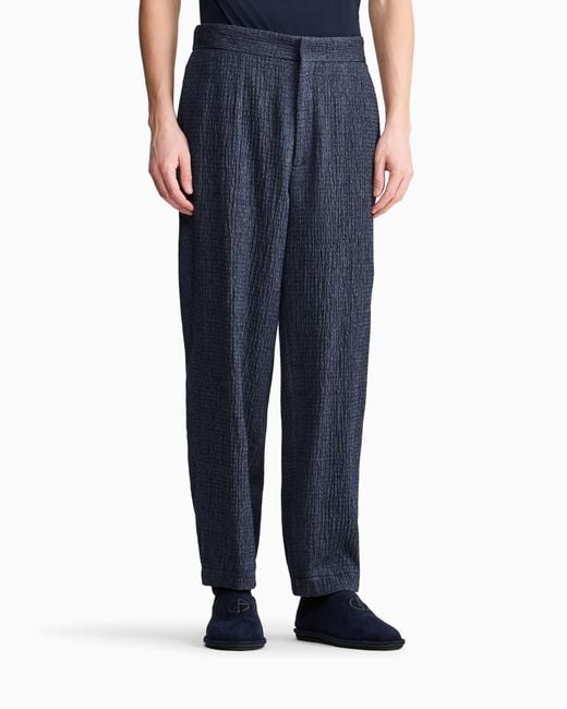 Giorgio Armani Blue Trouser Soft Regular Fit Froissè Wool Silk Cashmere for men