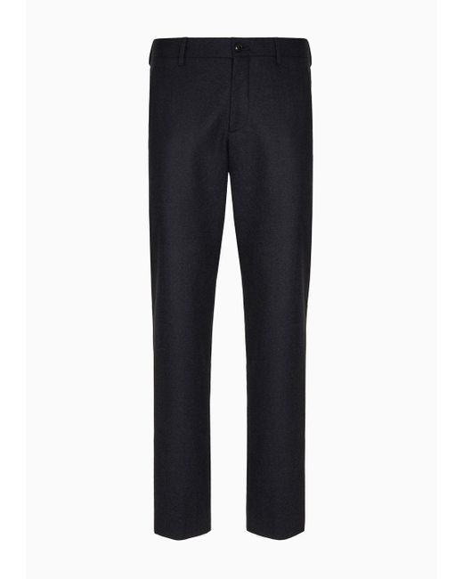 Giorgio Armani Blue Stretch Melange Flannel Flat Front Trousers for men