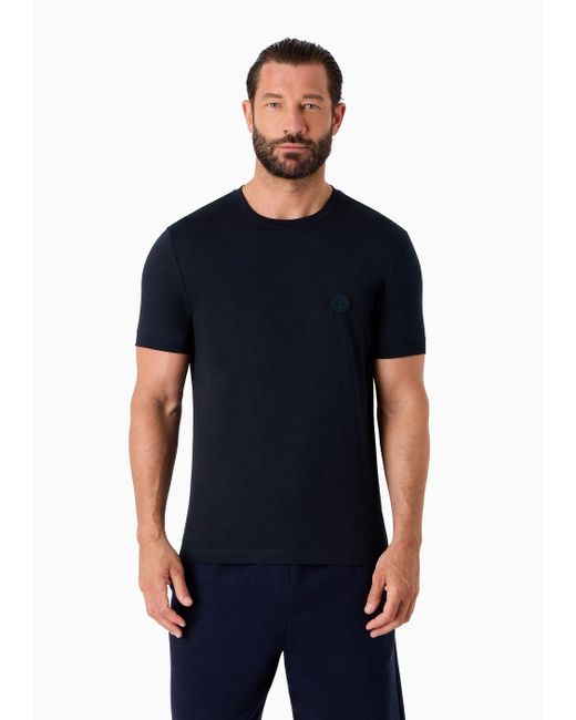 Giorgio Armani Blue Short-sleeved Pima Cotton Jersey T-shirt for men