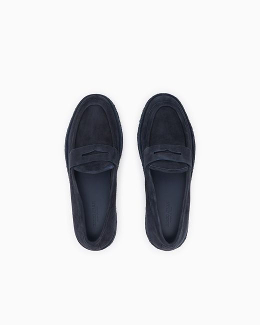 Giorgio Armani Blue Suede Loafers With A Rope Sole for men