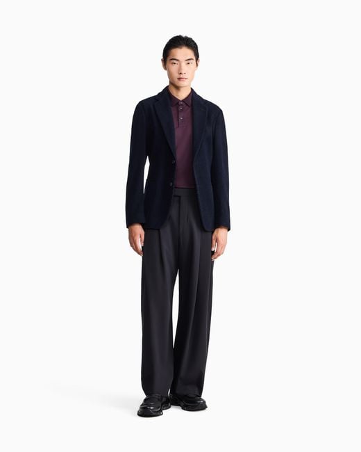 Giorgio Armani Blue Pure Virgin-Wool Piqué Polo Shirt for men