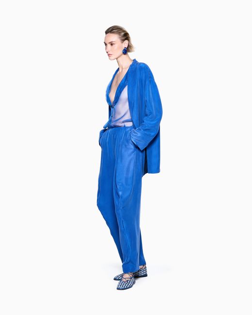 Giorgio Armani Blue Washed Silk Single-Breasted Jacket