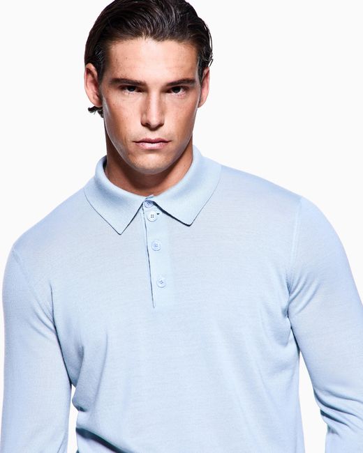 Giorgio Armani Blue Long-Sleeved Polo Shirt for men
