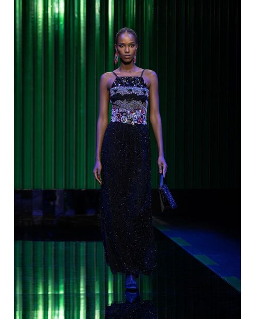Giorgio Armani Black Long Dress With Multicoloured Embroidery