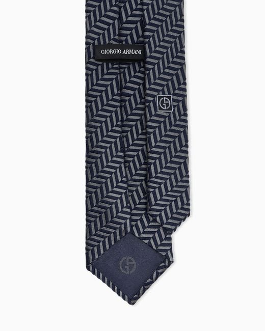 Giorgio Armani White Silk Tie With Herringbone Pattern for men