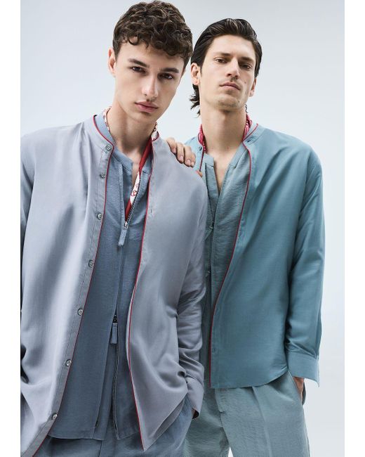 Giorgio Armani Gray Silk-blend Twill Zip-up Shirt for men