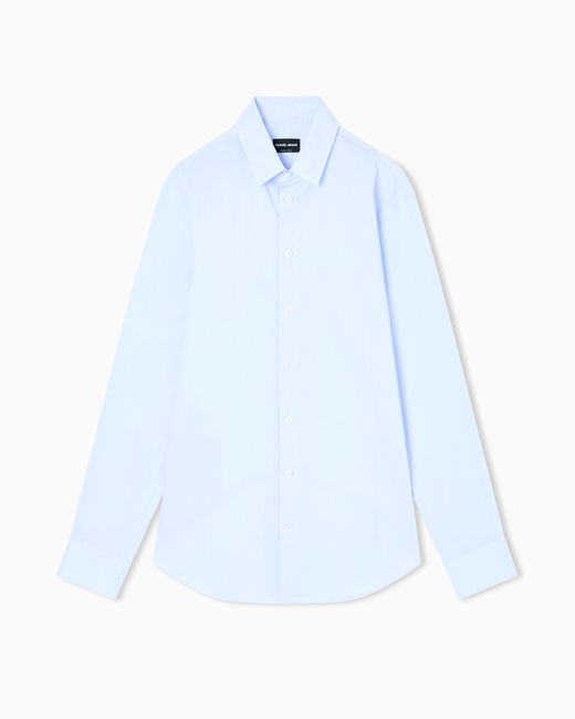 Camisa Slim Fit De Punto De Mezcla De Algodón Elástico A Rayas Giorgio Armani de hombre de color Blue