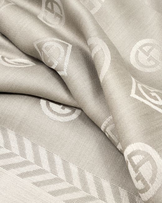 Giorgio Armani White Monogram Jacquard Virgin-Wool And Silk Stole for men