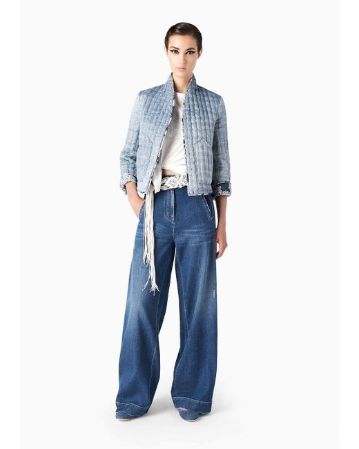 Giorgio Armani Blue Denim Collection Wide-leg Trousers In Stretch Cotton Denim