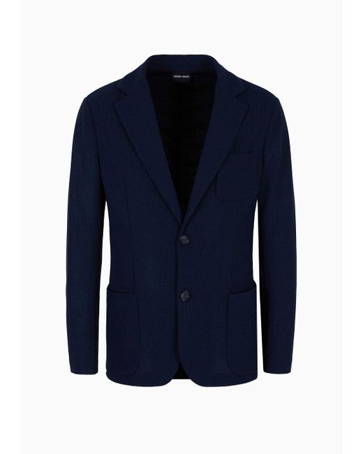 Giorgio Armani Blue Upton Line Single-breasted Jacket In Silk And Cotton for men