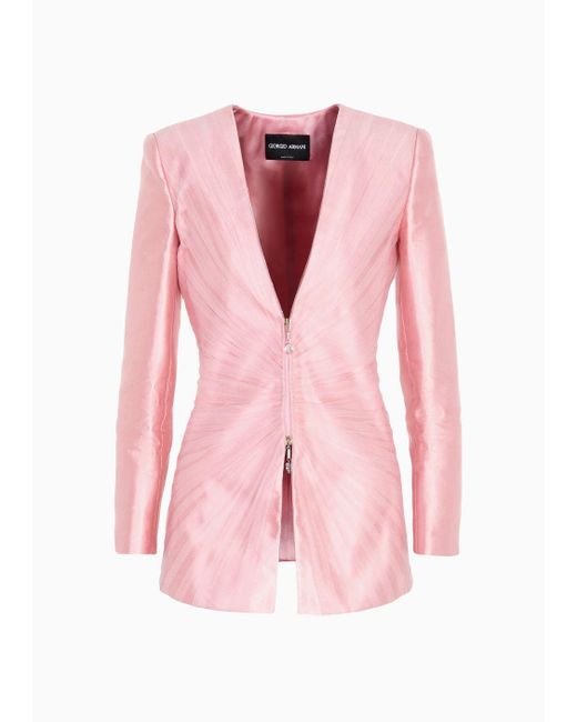 Giorgio Armani Pink Single-breasted Jacket In Tulle With Gathering