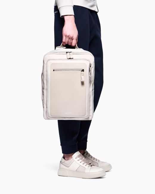 Giorgio Armani Gray Nylon And Pebbled-Leather Backpack for men