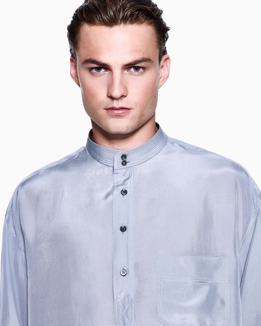 Giorgio Armani Blue Silk Habotai Shirt for men