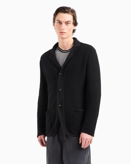 Chaqueta De Abotonadura Sencilla De Punto De Algodón Con Elaboración En Tejido Jacquard Giorgio Armani de hombre de color Black