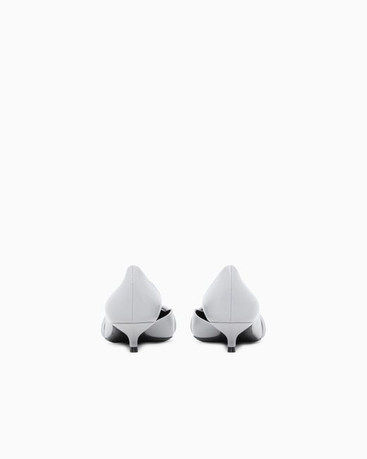 Giorgio Armani White Pointed Toe Leather Pumps With Strap And Low Heel