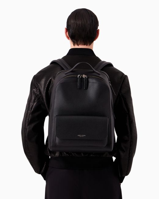 Giorgio Armani Black Round Leather Backpack for men