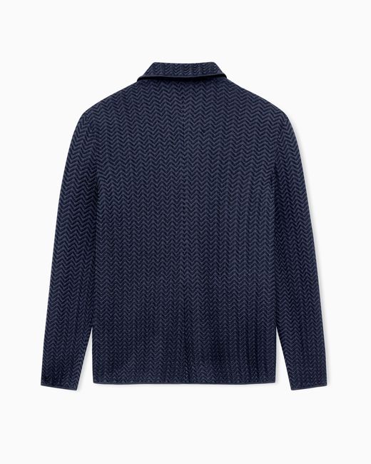 Giorgio Armani Blue Viscose-Blend Chevron Ottoman Single-Breasted Jacket for men