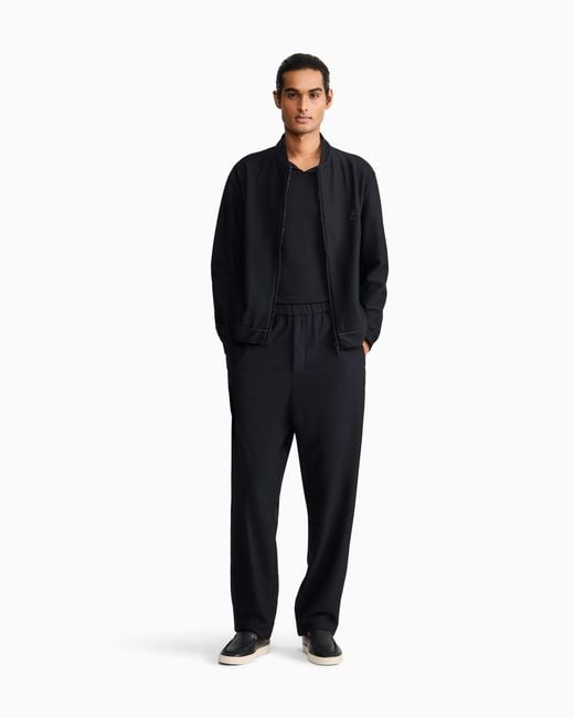 Giorgio Armani Blue Technical Waffle Flat-Front Trousers for men